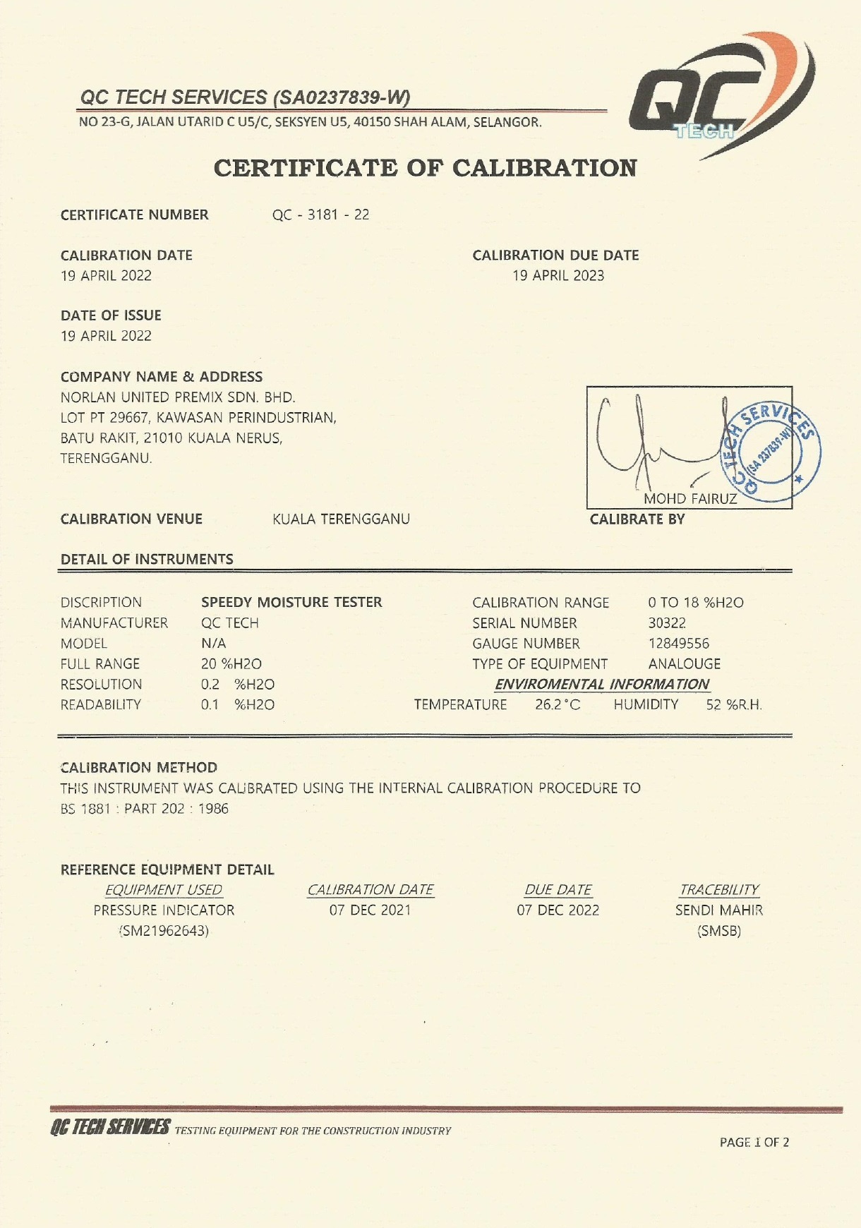 Certificate norlan united premix sdn bhd